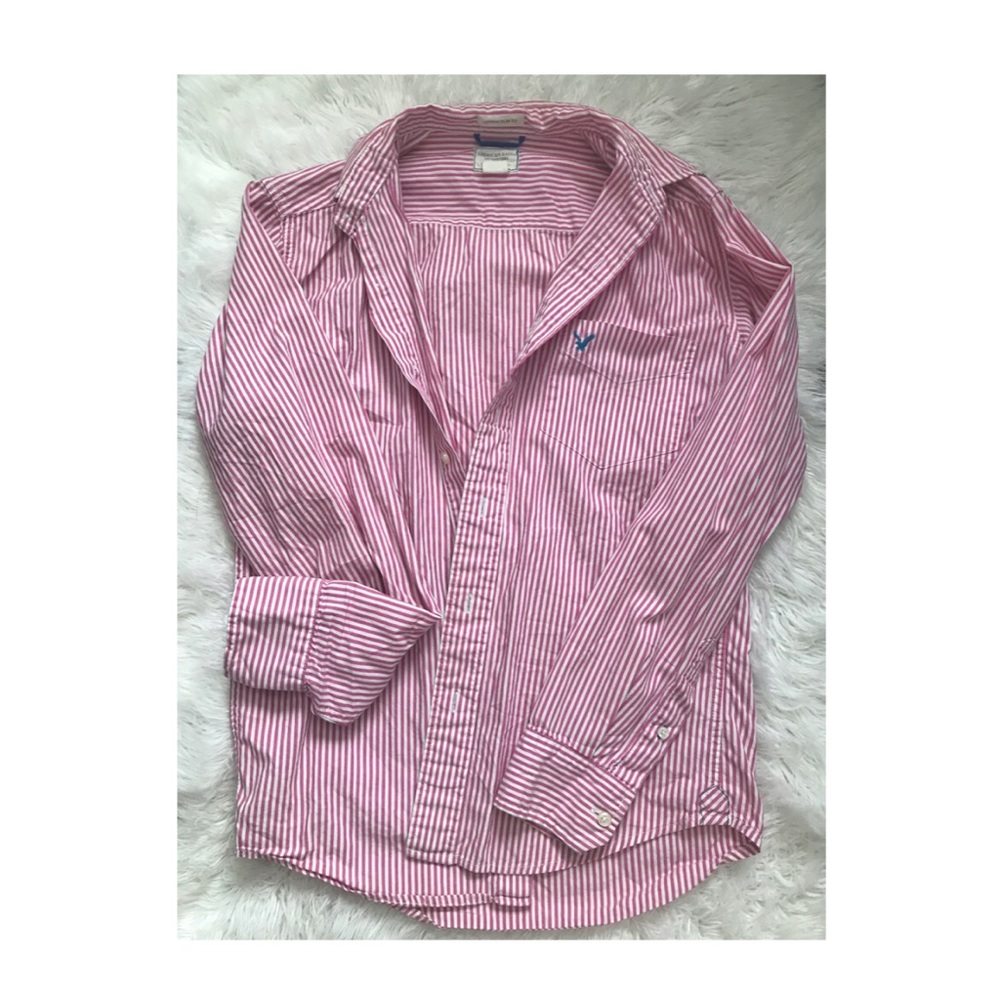 American Eagle Pink/White Slim Fit Shirt